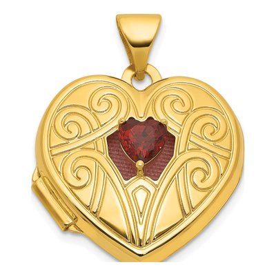 14K Yellow Gold Garnet Heart Locket