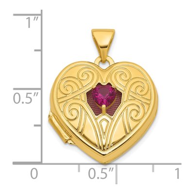 14K Yellow Gold Lab-Created Ruby Heart Locket – view 5