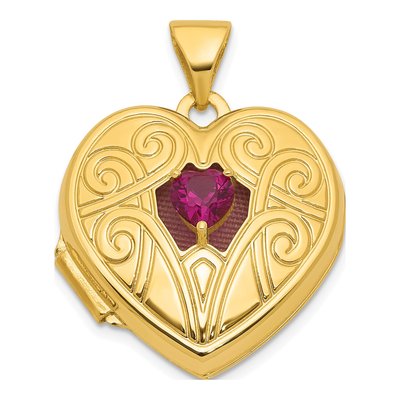 14K Yellow Gold Lab-Created Ruby Heart Locket