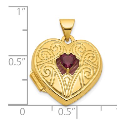 14K Yellow Gold Rhodolite Garnet Heart Locket – view 5