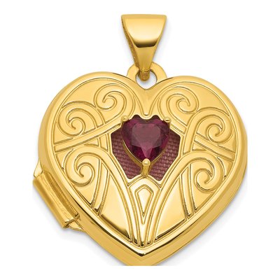 14K Yellow Gold Rhodolite Garnet Heart Locket