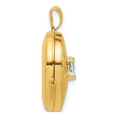14K Yellow Gold Aquamarine Heart Locket – view 2