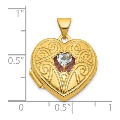 14K Yellow Gold Aquamarine Heart Locket – view 5