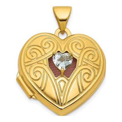 14K Yellow Gold Aquamarine Heart Locket