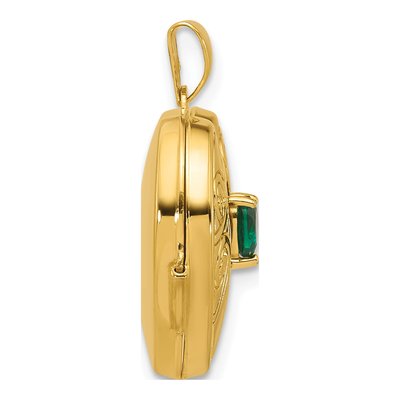 14K Yellow Gold Lab-Created Emerald Heart Locket – view 2
