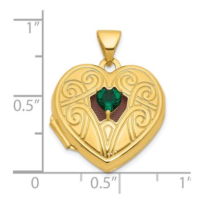 14K Yellow Gold Lab-Created Emerald Heart Locket – view 5