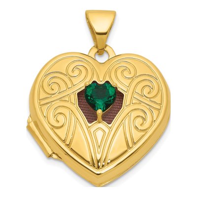 14K Yellow Gold Lab-Created Emerald Heart Locket