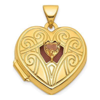 14K Yellow Gold Citrine Heart Locket