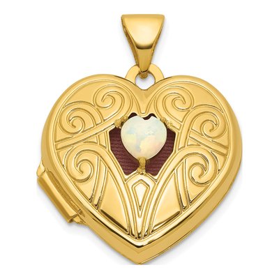 14K Yellow Gold Opal Heart Locket