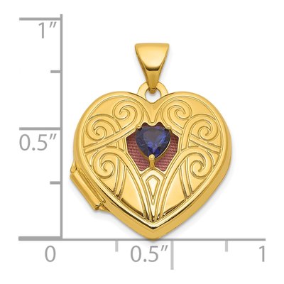 14K Yellow Gold Lab-Created Sapphire September Birthstone Heart Locket – view 5