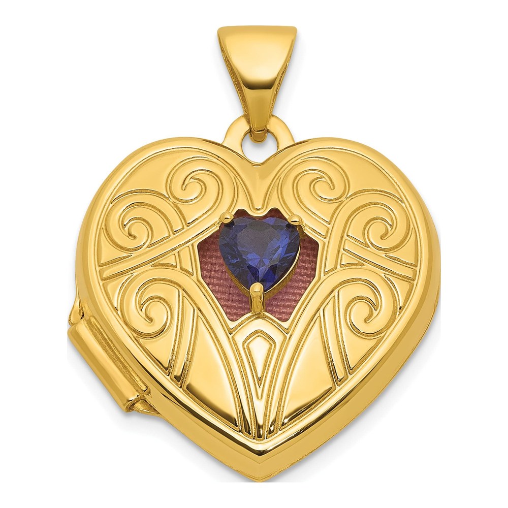 14K Polished Lab Created Sapphire September Birthstone 18mm Heart Locket