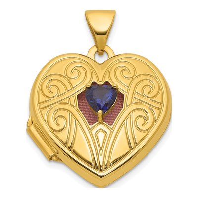 14K Yellow Gold Lab-Created Sapphire September Birthstone Heart Locket