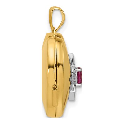 14K Yellow Gold Lab-Created Ruby Heart Locket – view 2