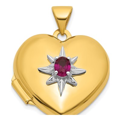 14K Yellow Gold Lab-Created Ruby Heart Locket