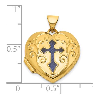 14K Yellow Gold Scrolled Heart Cross Locket – view 5