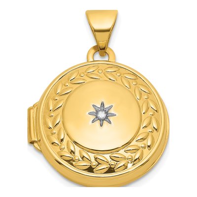 14K Yellow Gold Diamond Leaf Locket