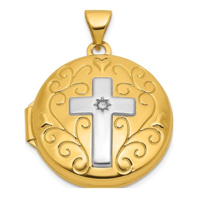 14K Yellow Gold Diamond Cross Locket