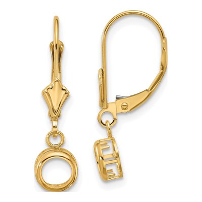 14K Yellow Gold Round Bezel Leverback Mounts Earring Mounting