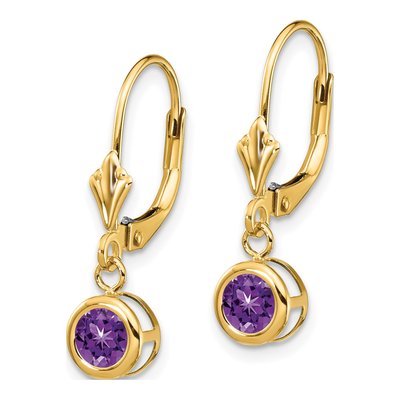 14K Yellow Gold Amethyst Bezel Leverback Earrings – view 3