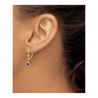 14K Yellow Gold Amethyst Bezel Leverback Earrings – view 4