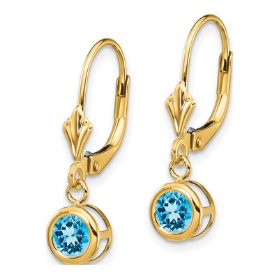 14K Yellow Gold Swiss Blue Topaz Bezel Leverback Earrings – view 3
