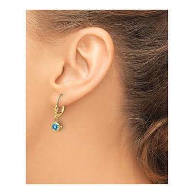 14K Yellow Gold Swiss Blue Topaz Bezel Leverback Earrings – view 4