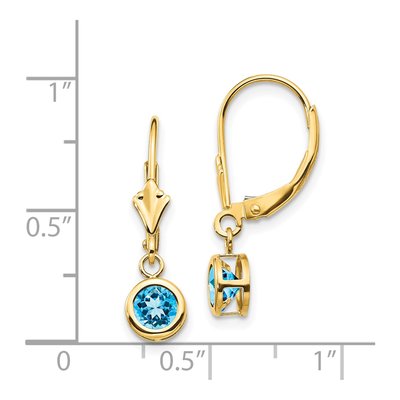 14K Yellow Gold Swiss Blue Topaz Bezel Leverback Earrings – view 5