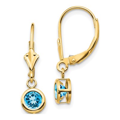 14K Yellow Gold Swiss Blue Topaz Bezel Leverback Earrings