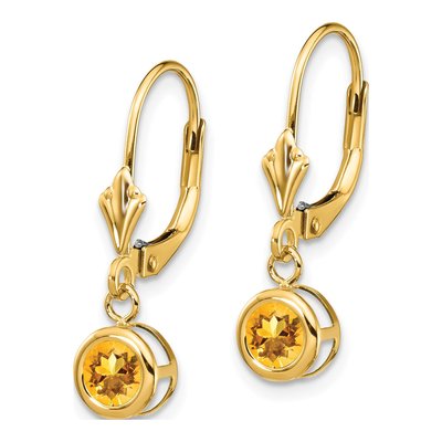 14K Yellow Gold Citrine Bezel Leverback Earrings – view 2
