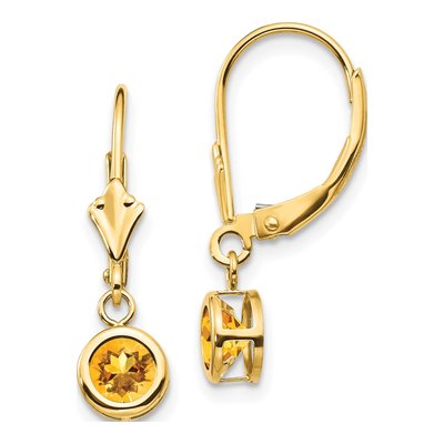 14K Yellow Gold Citrine Bezel Leverback Earrings
