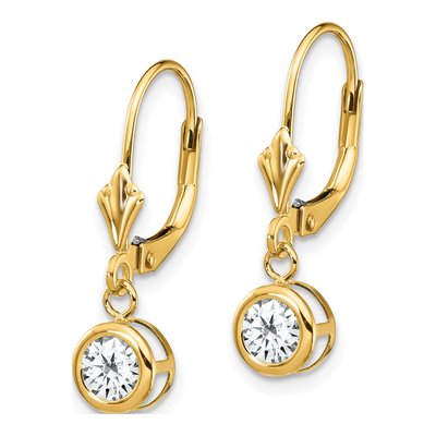 14K Yellow Gold CZ Bezel Leverback Earrings – view 3