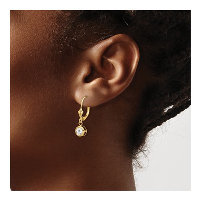 14K Yellow Gold CZ Bezel Leverback Earrings – view 4