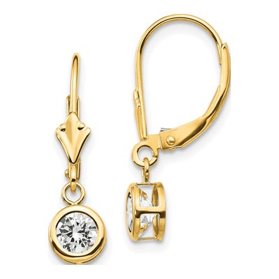 14K Yellow Gold CZ Bezel Leverback Earrings
