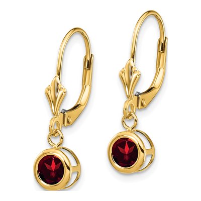 14K Yellow Gold Garnet Bezel Leverback Earrings – view 2