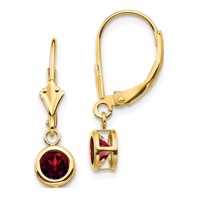 14K Yellow Gold Garnet Bezel Leverback Earrings
