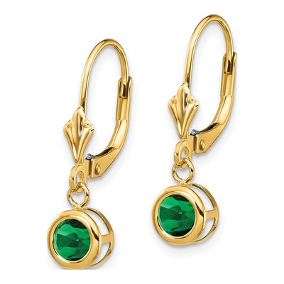14K Yellow Gold Lab-Created Helenite Mount St Helens Leverback Earrings – view 2