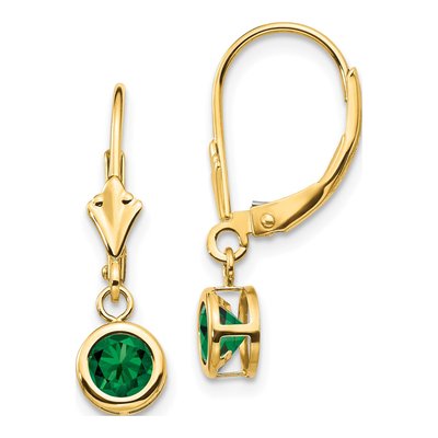 14K Yellow Gold Lab-Created Helenite Mount St Helens Leverback Earrings
