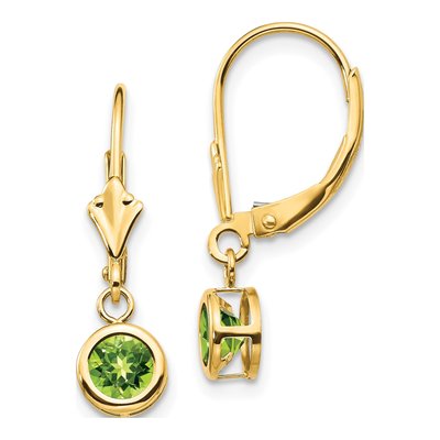 14K Yellow Gold Peridot Bezel Leverback Earrings