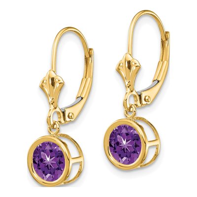 14K Yellow Gold Amethyst Round Bezel Leverback Earrings – view 3