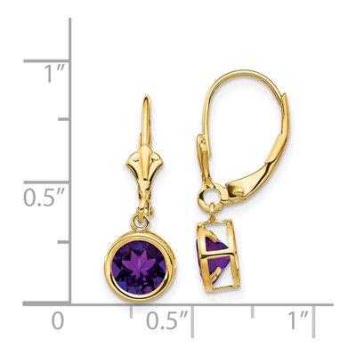 14K Yellow Gold Amethyst Round Bezel Leverback Earrings – view 5
