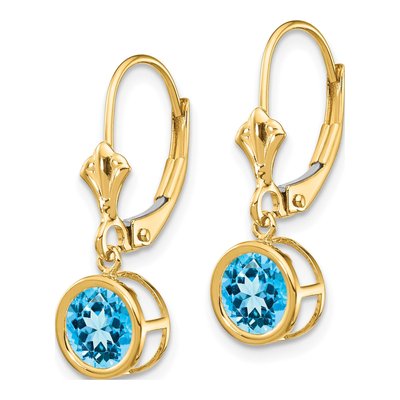 14K Yellow Gold Swiss Blue Topaz Bezel Leverback Earrings – view 3