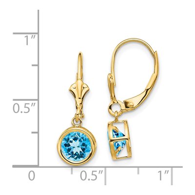 14K Yellow Gold Swiss Blue Topaz Bezel Leverback Earrings – view 5