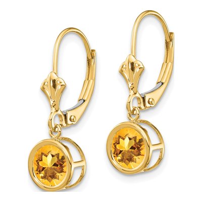 14K Yellow Gold Citrine Round Bezel Leverback Earrings – view 2