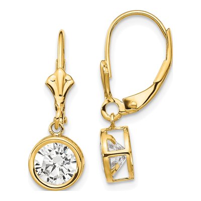 14K Yellow Gold CZ Bezel Leverback Earrings