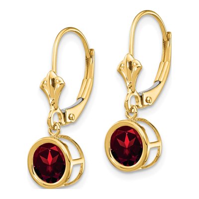 14K Yellow Gold Garnet Round Bezel Leverback Earrings – view 3