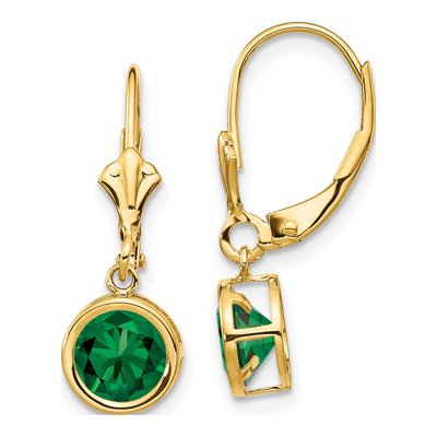 14K Yellow Gold Lab-Created Helenite Mount St Helens Leverback Earrings