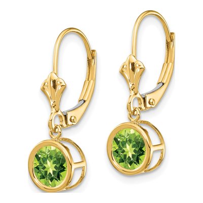14K Yellow Gold Peridot Round Bezel Leverback Earrings – view 3