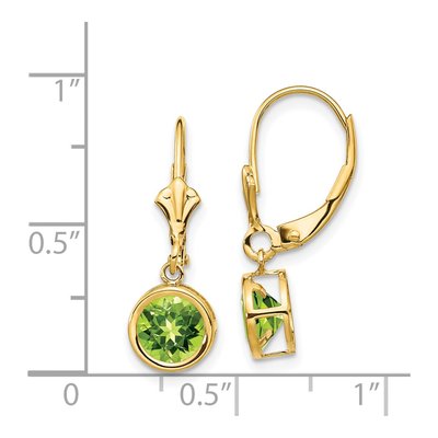 14K Yellow Gold Peridot Round Bezel Leverback Earrings – view 5