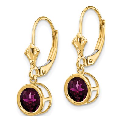 14K Yellow Gold Rhodolite Garnet Bezel Leverback Earrings – view 2