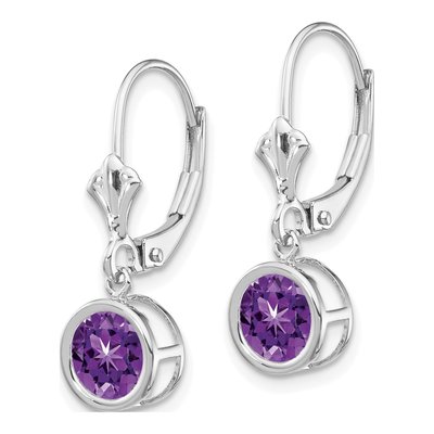 14K White Gold Amethyst Round Bezel Leverback Earrings – view 3